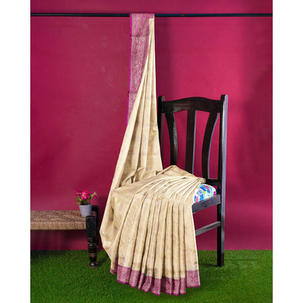 Beige Dark pink Katan Banarasi Handloom Pure Silk