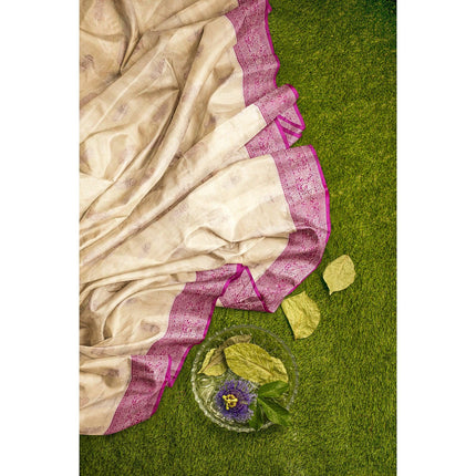 Beige Dark pink Katan Banarasi Handloom Pure Silk