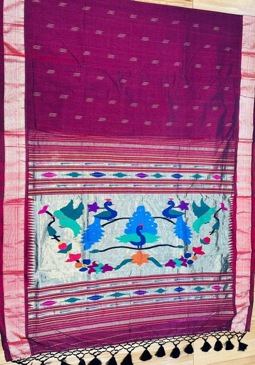 Handloom Paithani Saree | Cotton Design, Tasseled