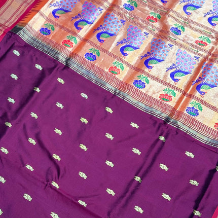 Handwoven Maharani Paithani Saree | Maroon Silk with Zari