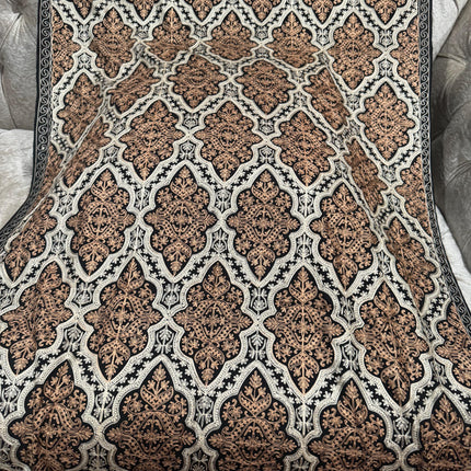 Kashmiri Cashmere Stole | Reel Embroidery, Dark Blue & Metallic