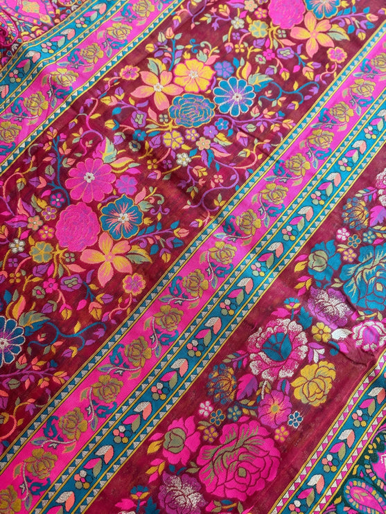 Kashmiri Gulistan Saree | Maroon Blended Silk with Floral Paisley