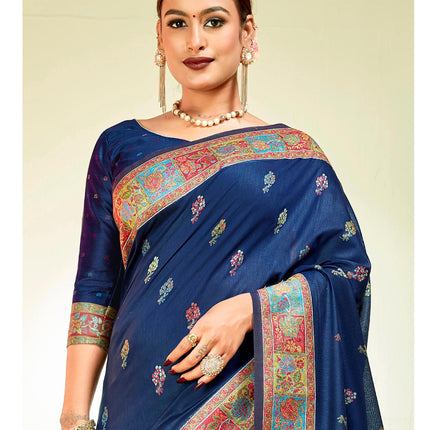 Handloom Kashmiri Kani Silk Saree | Tussar Blend, Shahi Palla
