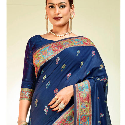 Handloom Kashmiri Kani Silk Saree | Tussar Blend, Shahi Palla