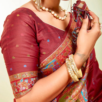 Handloom Kashmiri Kani Silk Saree | Tussar Blend, Shahi Palla