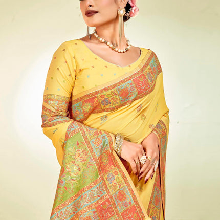 Handloom Kashmiri Kani Silk Saree | Tussar Blend, Shahi Palla