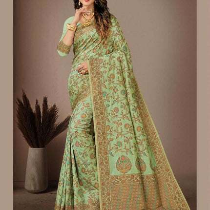 Blue Banarasi Silk Saree with Woven Floral Motifs