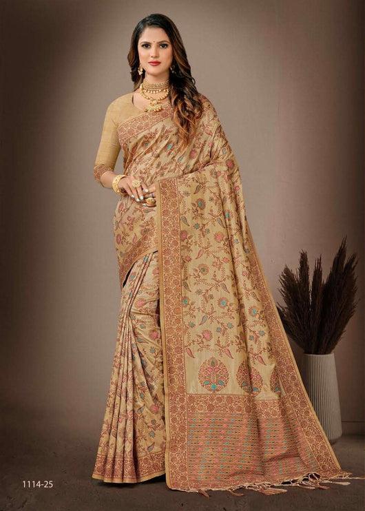 Kashmiri Kani Tussar Silk | Poshkar Inspired Woven Saree | AAN Silk House Exclusive | MeenaKari Jaal work