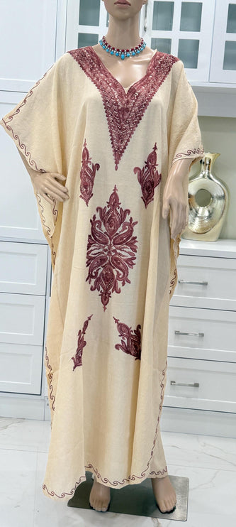 Cotton Aari Embroidered Kaftan | Kashmir Woven Artwear Statement Dress