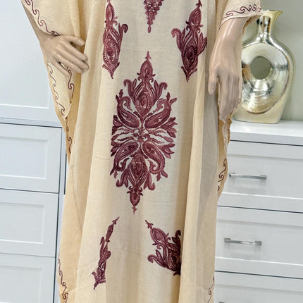 Cotton Aari Embroidered Kaftan | Kashmir Woven Artwear Statement Dress