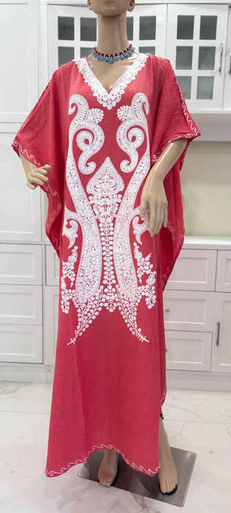 Cotton Aari Embroidered Kaftan | Kashmir Woven Artwear Statement Dress
