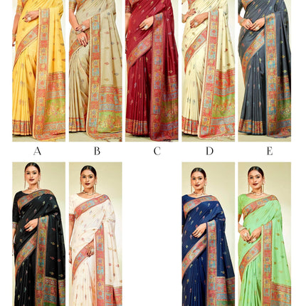 Handloom Kashmiri Kani Silk Saree | Tussar Blend, Shahi Palla