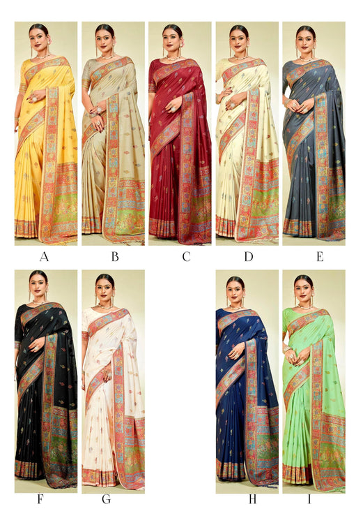 Handloom Kashmiri Kani Silk Saree | Tussar Blend, Shahi Palla