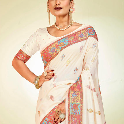 Handloom Kashmiri Kani Silk Saree | Tussar Blend, Shahi Palla