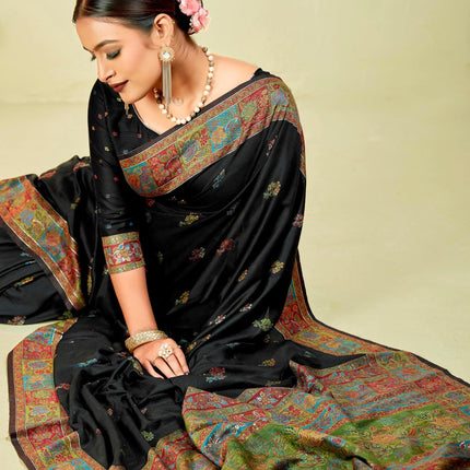 Handloom Kashmiri Kani Silk Saree | Tussar Blend, Shahi Palla