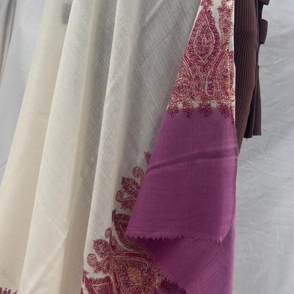 Premium Pashmina Shawl with Intricate hand sozni hand embroidery border| Very Soft| | off white