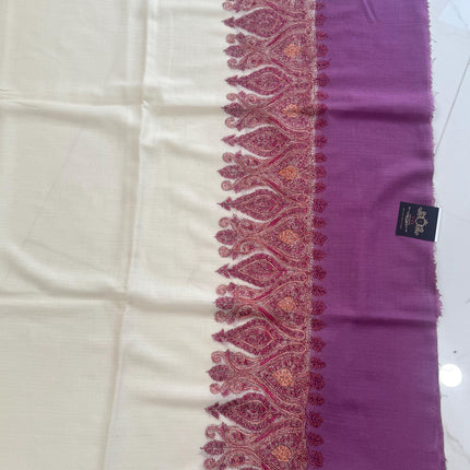 Premium Pashmina Shawl with Intricate hand sozni hand embroidery border| Very Soft| | off white
