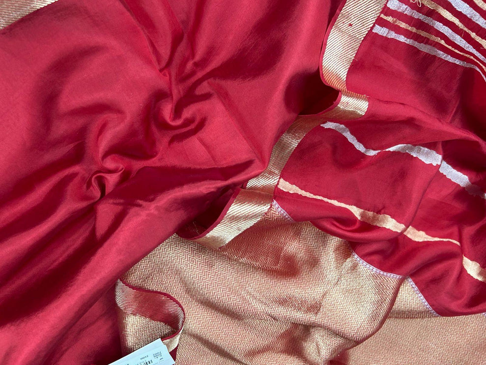 SILK MARK CERTIFIED Handloom/ Pure Raw Mango Katan Banarasi Silk Saree - Deep Red / Maroon