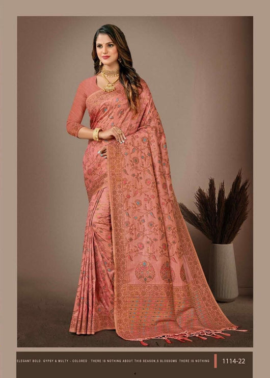 Blue Banarasi Silk Saree with Woven Floral Motifs