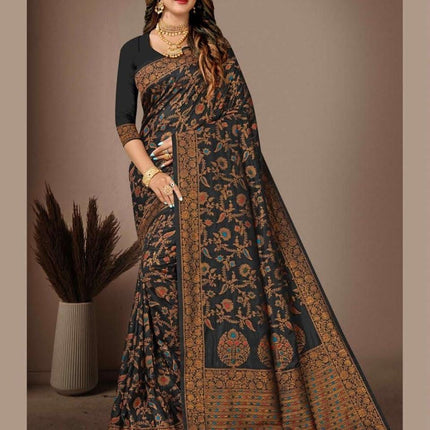 Blue Banarasi Silk Saree with Woven Floral Motifs