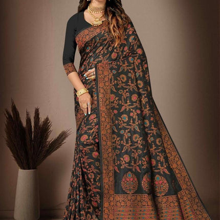 Blue Banarasi Silk Saree with Woven Floral Motifs