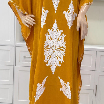 Cotton Aari Embroidered Kaftan | Kashmir Woven Artwear Statement Dress