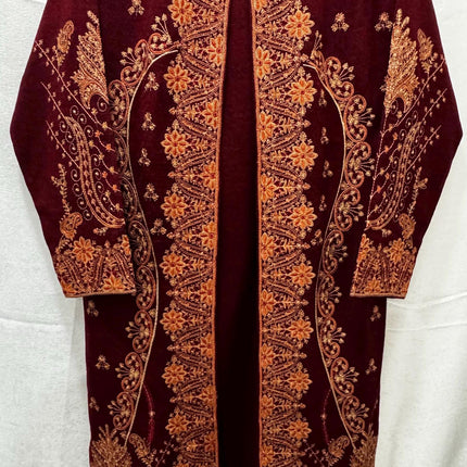 Aan Silk House Original winter collection | 3 pcs Kashmiri woolen set| Red with all over hand sozni | size 40