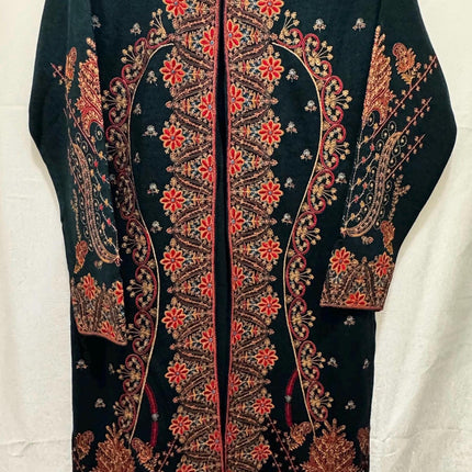 Aan Silk House Original winter collection | 3 pcs Kashmiri woolen set| Bottle Green with all over hand sozni | size 40