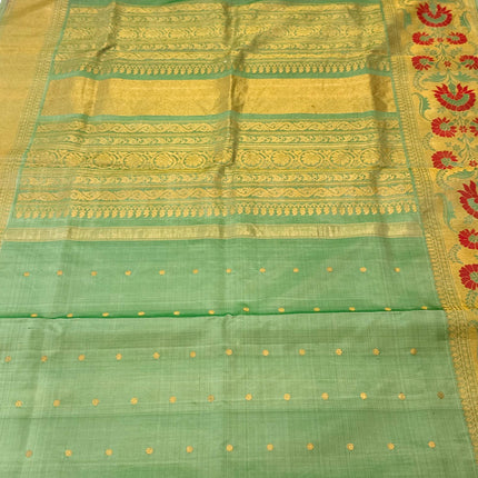 Handloom Gadwal Silk Saree | Cardamom/Light Mint with Meenakari work Border, Silk Mark Certified