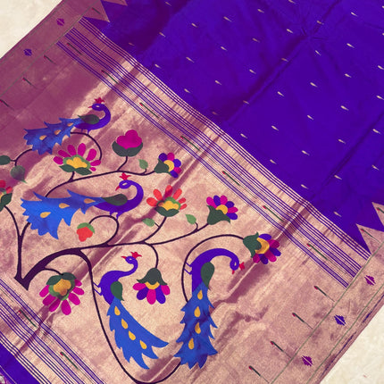 SILK MARK CERTIFIED I Handwoven Purple Baro Panja Paithani Saree | Muniya Zari Motifs