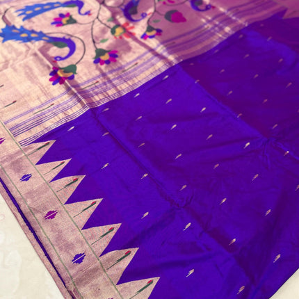 SILK MARK CERTIFIED I Handwoven Purple Baro Panja Paithani Saree | Muniya Zari Motifs