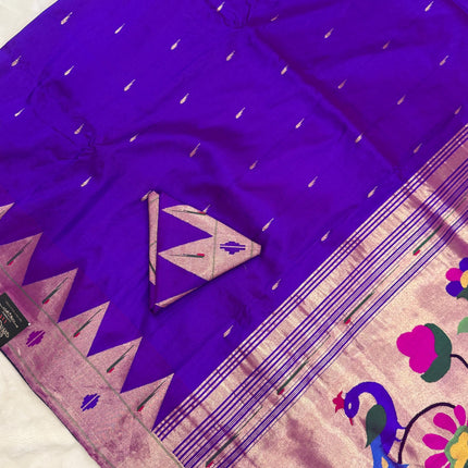 SILK MARK CERTIFIED I Handwoven Purple Baro Panja Paithani Saree | Muniya Zari Motifs