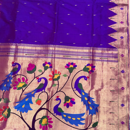 SILK MARK CERTIFIED I Handwoven Purple Baro Panja Paithani Saree | Muniya Zari Motifs