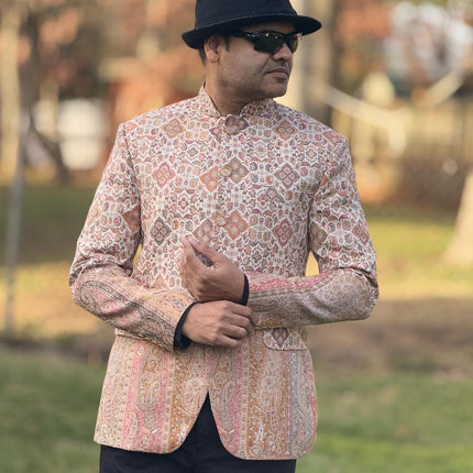 Mens Kani Pashmina Jamawar Jodhpuri style Jacket, Woven Paisley, Mandarin Collar size 40