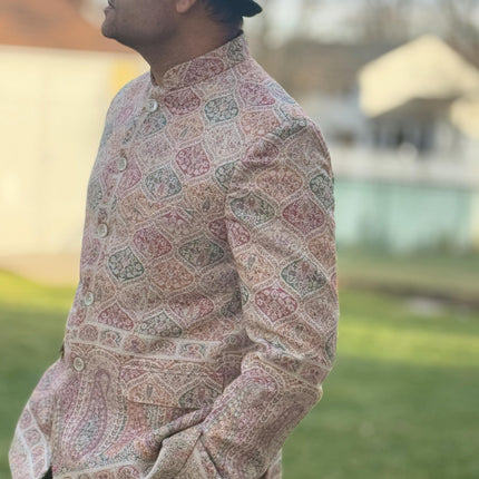Mens Kani Pashmina Jamawar Jodhpuri style Jacket, Woven Paisley, Mandarin Collar size 42
