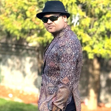 Mens Kani Pashmina Jamawar Blazer, Woven Paisley, Mandarin Collar . Multiple sizes