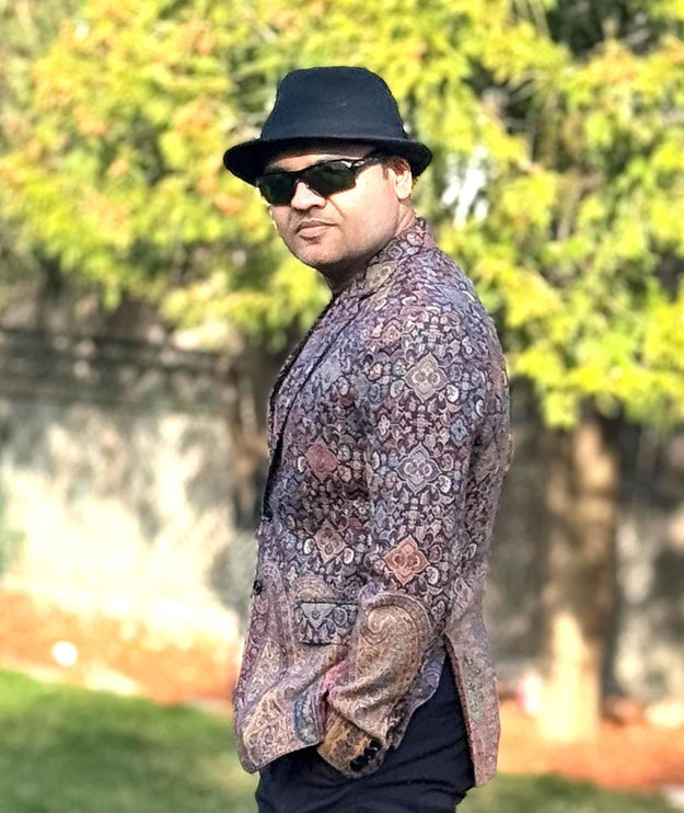 Mens Kani Pashmina Jamawar Blazer, Woven Paisley, Mandarin Collar . Multiple sizes