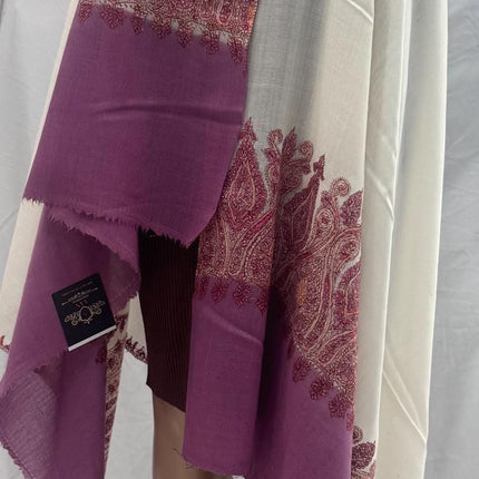 Premium Pashmina Shawl with Intricate hand sozni hand embroidery border| Very Soft| | off white