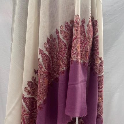Premium Pashmina Shawl with Intricate hand sozni hand embroidery border| Very Soft| | off white