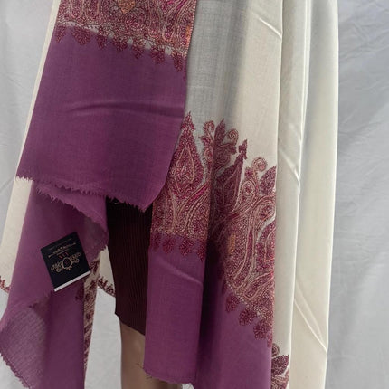 Premium Pashmina Shawl with Intricate hand sozni hand embroidery border| Very Soft| | off white