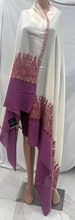 Premium Pashmina Shawl with Intricate hand sozni hand embroidery border| Very Soft| | off white