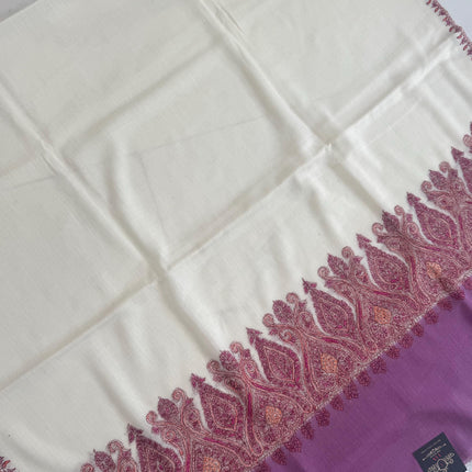 Premium Pashmina Shawl with Intricate hand sozni hand embroidery border| Very Soft| | off white