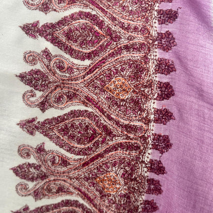 Premium Pashmina Shawl with Intricate hand sozni hand embroidery border| Very Soft| | off white