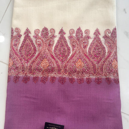 Premium Pashmina Shawl with Intricate hand sozni hand embroidery border| Very Soft| | off white
