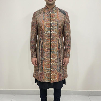 Luxury Kani/Jamawar wool unisex Jacket | woven Kashmir Artwear | Statement fashion wear | all season Dresses|long maroon| size 42-46