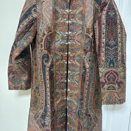 Luxury Kani/Jamawar wool women Jacket | woven Kashmir Artwear | Statement fashion wear | all season Dresses|long maroon| size 42