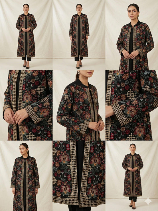 Aan Dilk House Original winter collection | 3 pcs Kashmiri woolen set| black with all over hand sozni | size 40