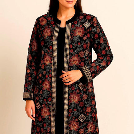 3 piece Kashmiri Woolen Set | Hand Sozni Embroidered Jacket, Size 40 Stretchable