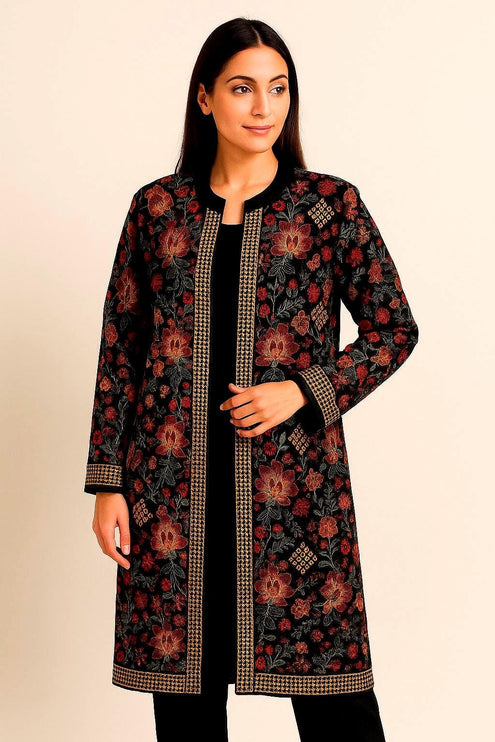 3 piece Kashmiri Woolen Set | Hand Sozni Embroidered Jacket, Size 40 Stretchable