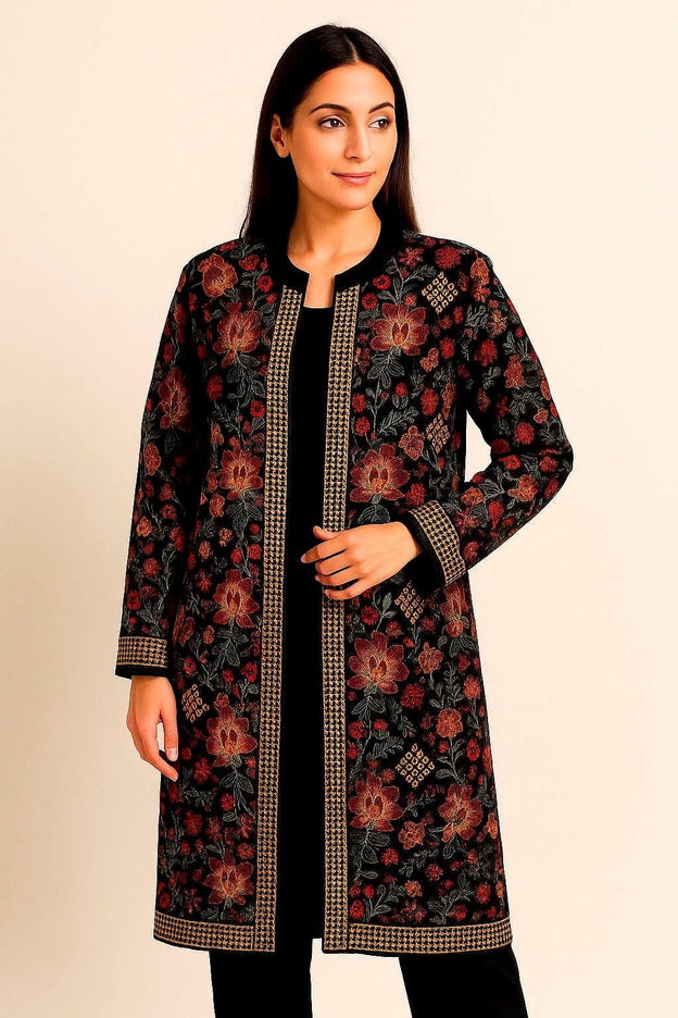 3 piece Kashmiri Woolen Set | Hand Sozni Embroidered Jacket, Size 40 Stretchable